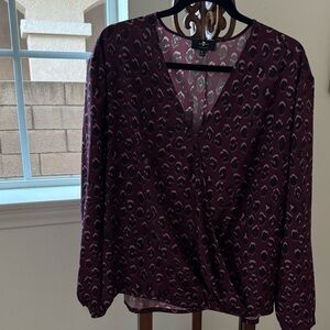 7 For All Mankind Plum Printed V-Neck Blouse